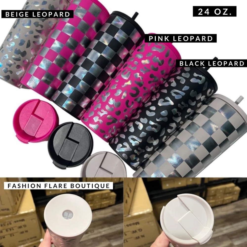 24oz Holographic Beige Leopard Tumbler